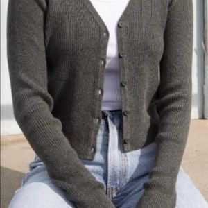 Brandy Melville Charcoal Dark Gray Grey Cropped Ribbed Button Sweater